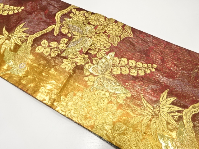 JAPANESE FUKURO OBI FOR FURISODE / WOVEN CAMELLIA & BUTTERFLY